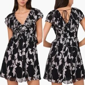 Parker Dress The Cara Metallic Floral Jacquard Mini Women's Size 10 Black Silver